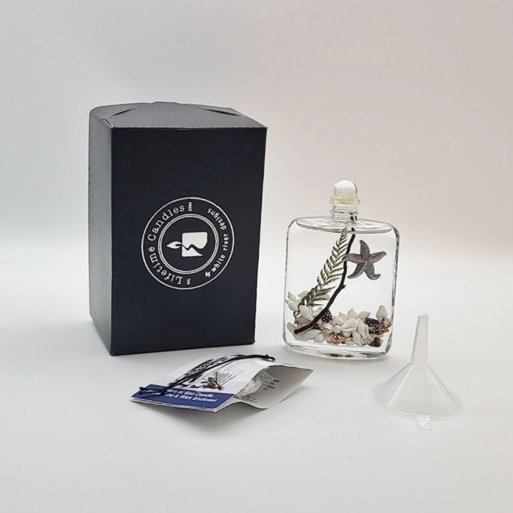 White River Lifetime Candles Oil Burning Glass Bottle Original Box & Wick